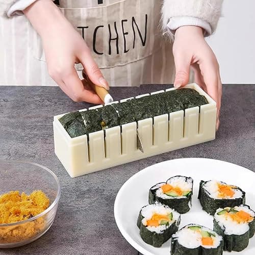 Kit de fabrication de sushis, kit de machine à sushis, presse à sushis avec formes de moule à riz à sushis, kit de rouleau à sushis, kit à sushi pour débutants, moule à onigiri à la maison (lot de 3) thumbnail 8