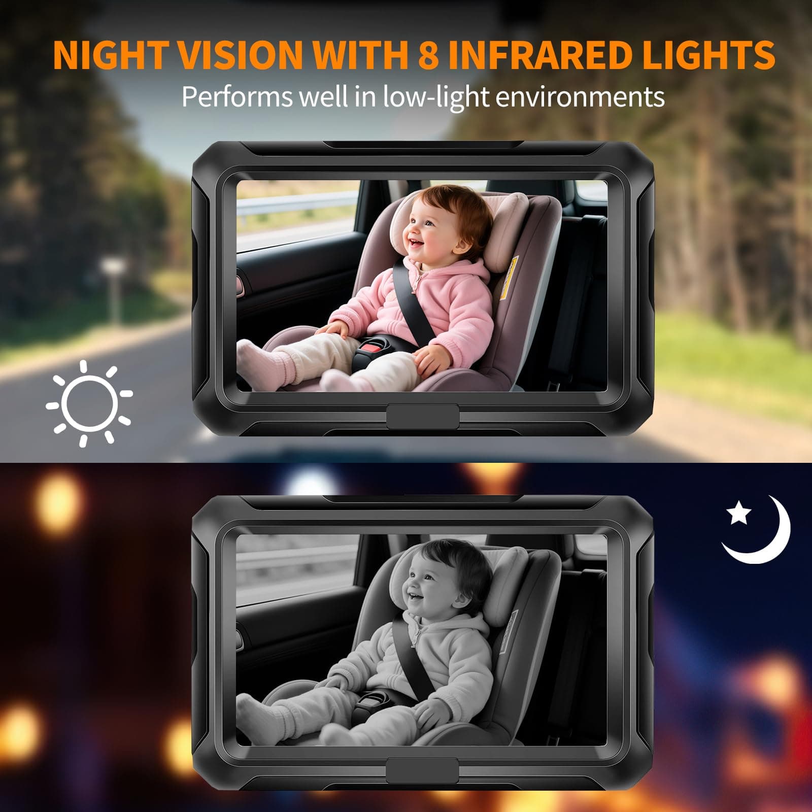 Omebel Baby Car Camera, Baby Car Mirror, 4.3" HD 1080P, 360 °Rotation Night Vision Baby Monitor with Camera, Rear Facing 5 Mins Easy Installation thumbnail 3