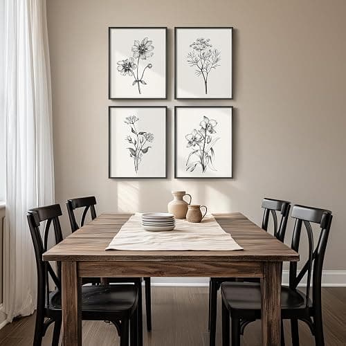 Framed Black and White Floral Wall Art for Bedroom, 4 Piece Vintage Botanical Canvas Paintings Artwork for Modern Farmhouse, Minimalist Flower Pictures for Living Room Kitchen Bathroom Wall Decor thumbnail 3