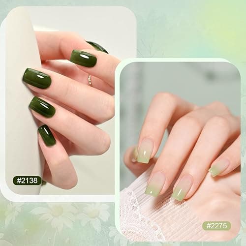 GAOY Jelly Green Gel Nail Polish Set, 6 Transparent Colors Sheer White, UV Light Cure Gel Polish for Salon and Nail Art DIY at Home thumbnail 3