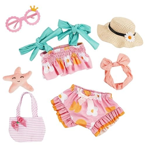 BABESIDE 7-Piece Reborn Baby Doll Clothes Set for 16–20 Inch Dolls, Washable Floral Outfit for Realistic Babydoll with Hat, Bag and Headband, Baby Doll Accessories Pretend Play Set for Kids - Image 1