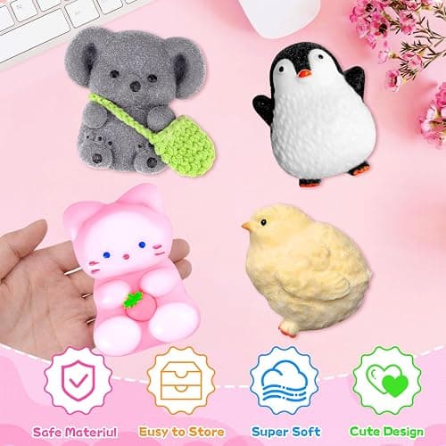 4 PCS Taba Squishy, Squishy Fidget Toys, Fufu Sensory Squeeze Toy Taba Squishies Kit, Birthday Stress Gifts for Kids Adults Teens, Cute Cat, Penguin, Easter Party Bag Fillers thumbnail 5