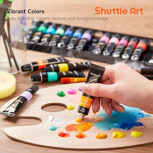 Shuttle Art Acrylic Paint Set, 30 x12ml Tubes Artist Quality Non Toxic Rich Pigments Colors Great for Kids Adults Professional Painting on Rocks Canvas Wood Clay Fabric Ceramic Crafts thumbnail 5