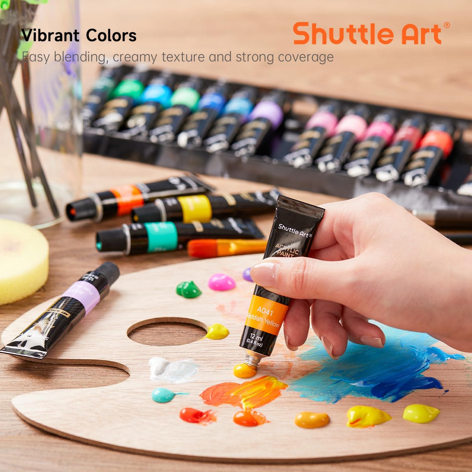 Shuttle Art Acrylic Paint Set, 30 x12ml Tubes Artist Quality Non Toxic Colours Acrylic Paint, Great For Kids Adults Professional Painting on Canvas Wood Clay Fabric Ceramic Crafts thumbnail 4