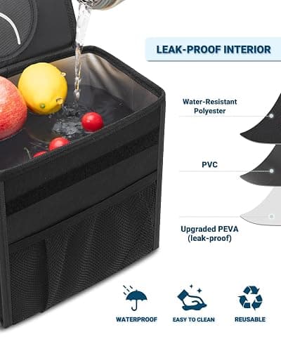 Capolo Car Trash Can with Lid, Leakproof Car Trash Bag Hanging Waterproof Automotive Garbage Can with Storage Pockets Mini Vehicle Trash Bin for Back/Front Seat(Black,2.5 Gallon) thumbnail 4
