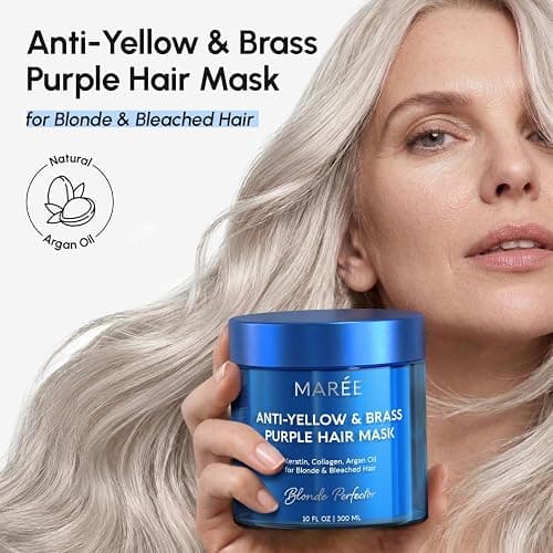 MAREE Anti Yellow Purple Hair Mask for Damaged Hair - Purple Deep Conditioner & Blonde Toner - Hydrating Deep Conditioning for Dry, Curly, Blonde, Orange, Brassy, Bleached - Mascarilla para el Cabello thumbnail 2