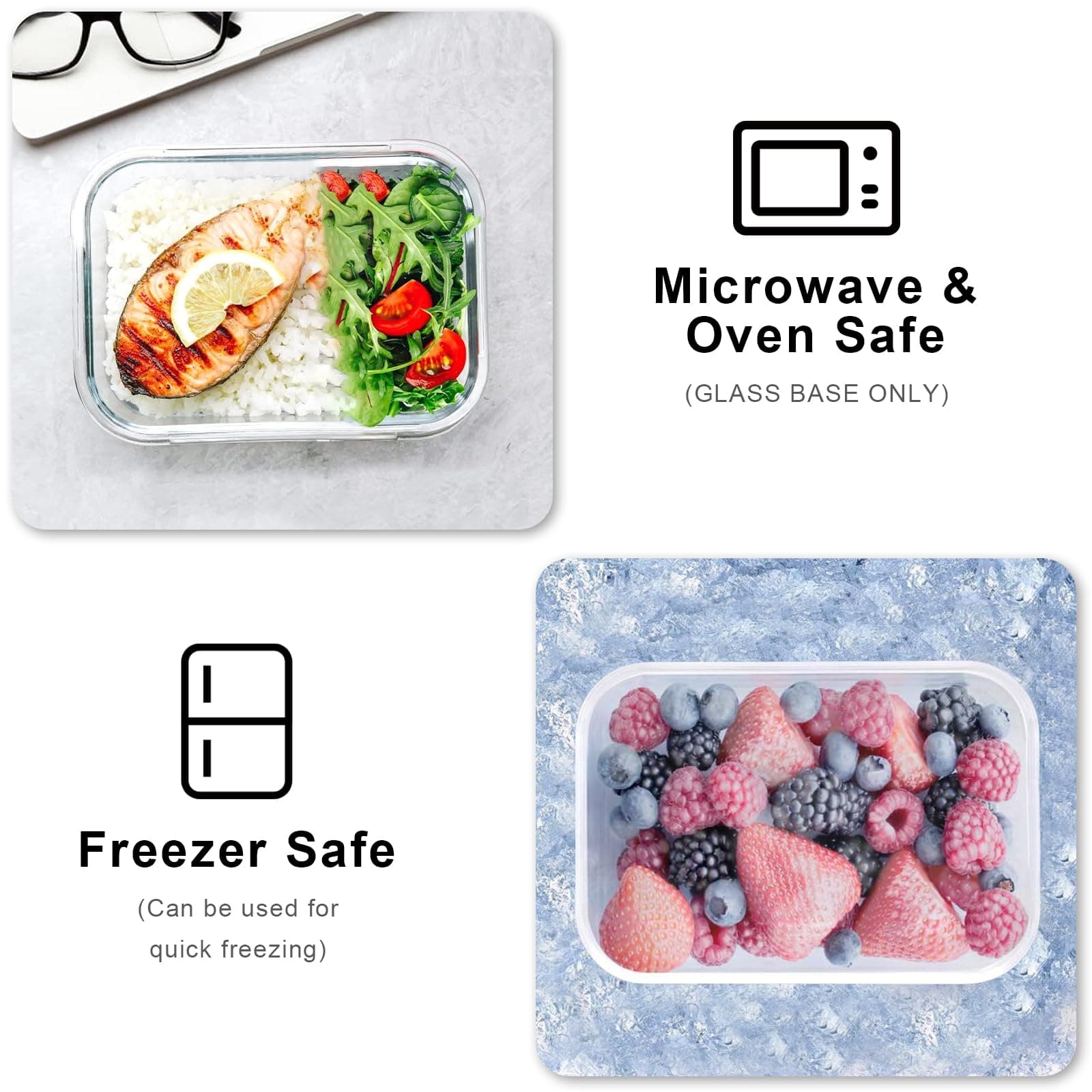 15 Pack Glass Food Storage Containers with Lids, Airtight Leak Meal Prep Glass Containers, 3 Size Lunch, BPA Free，Reusable for Kitchen Organization (15 pcs Black) thumbnail 6