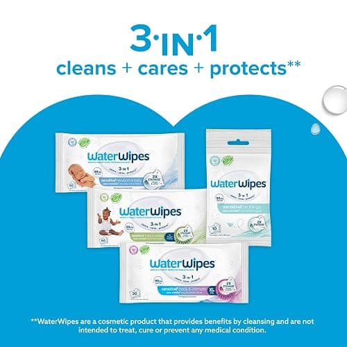 WaterWipes Sensitive+ Newborn & Baby Wipes, 540 Count (9 Packs), 3-In-1 Cleans, Cares, Protects, 99.9% Water, Unscented thumbnail 7