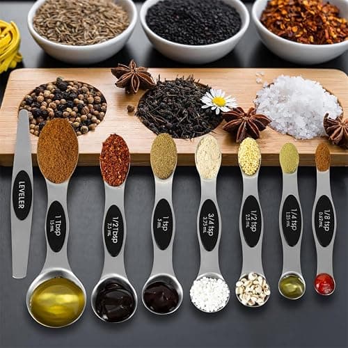 KELOFKO 16 Pieces Measuring Cups and Magnetic Measuring Spoons Set Stainless Steel,8 Measure Cups with Silicone Handle and 7 Double Sided Magnetic Measure Spoons & 1 Leveler thumbnail 2