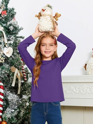 Haloumoning Girls Long Sleeve T Shirts Kids Fall Tops 5-14 Years | Crewneck, Basic Tees,Solid Color,Fashion Clothes thumbnail 3