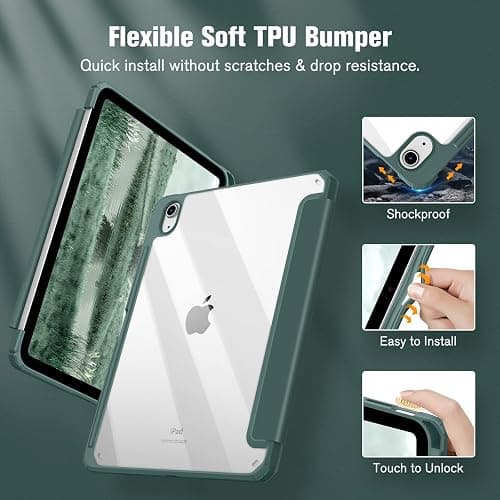 Fintie Hybrid Slim Case for iPad (A16) 11th Generation 11 Inch (2025), iPad 10th Generation 10.9 Inch (2022) - Shockproof Cover with Clear Transparent Back Shell & Pencil Holder, Midnight Green thumbnail 5