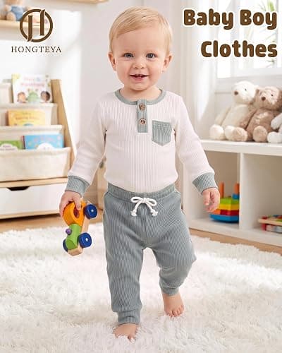 HONGTEYA Baby Boy Clothes Cotton Newborn Infant Long Sleeve Romper Outfit thumbnail 2