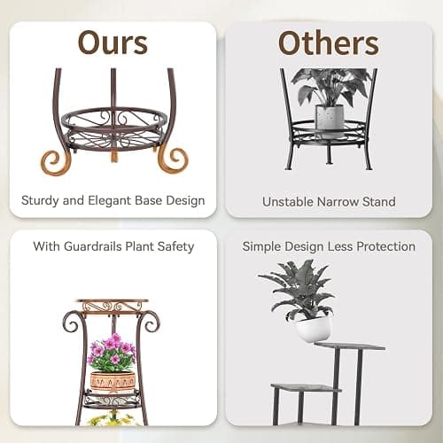 LASZOLA 3 Tier Bronze Metal Plant Stand for Multiple Large Planters Indoor Outdoor Organizer, Heavy Duty Tall Flower Stand for Corner Patio Bathroom Office, Modern Sturdy Vertical Iron Rack, Cat Proof thumbnail 5