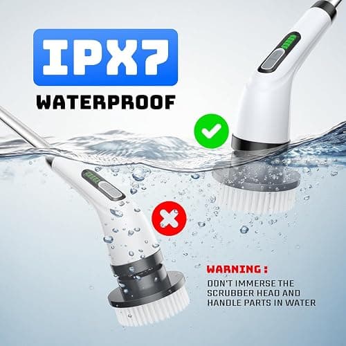 Electric Spin Scrubber for Bathroom: Shower Scrubber with Long Handle, Dual Speed Cordless Power Cleaning Scrub, 7 Brush Heads, IPX7 Waterproof Heavy Duty Cleaner Tools for Tub Tile Grout Wall thumbnail 8
