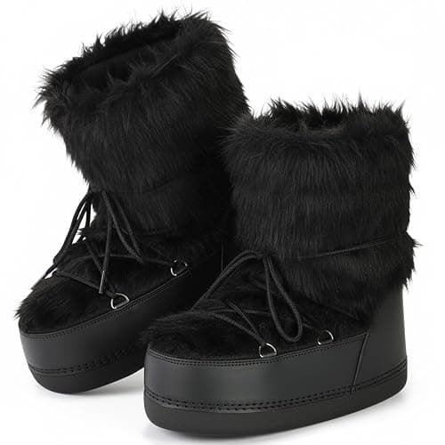 IXU Women's Fuzzy Snow Boots Winter Mid Calf Faux Fur Boots Lace-up Warm Winter Boot thumbnail 3