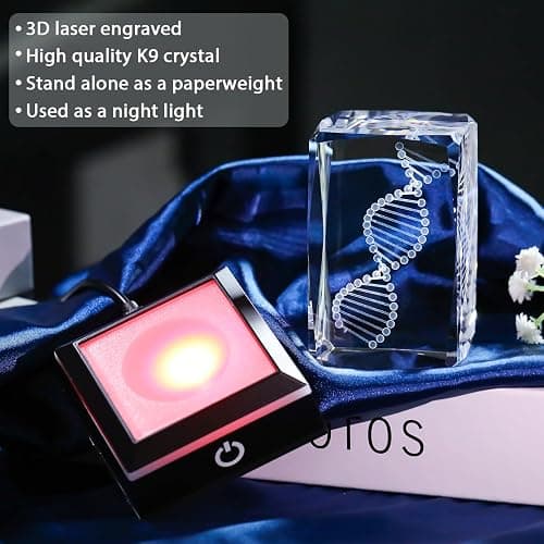 Movdyka 3D Crystal DNA Model with Color-Changing LED Base - Unique Science Gift for Teachers, Biology Lovers | Science Classroom Decor, Lab Decor & LED Art thumbnail 3