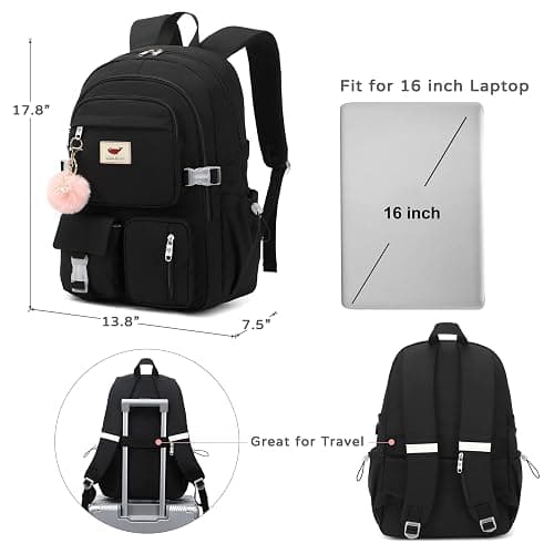 LXYGD Laptop Backpack 15.6 Inch Kids Elementary Middle High School Bag College Backpacks Anti Theft Travel Back Pack Large Bookbags for Teens Girls Women Students (Black) thumbnail 6