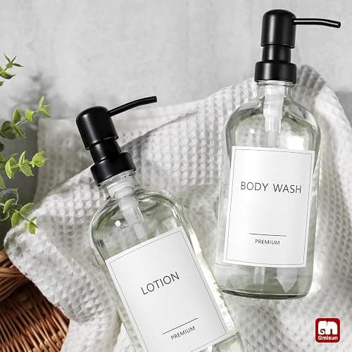 GMISUN Glass Soap Dispenser with Pump, 2 Pack Clear Bathroom Hand Soap Dispenser with Stainless Steel Pump, 16 Oz Refillable Kitchen Hand and Dish Soap Dispensers Set, Modern Liquid Pump Bottles thumbnail 8