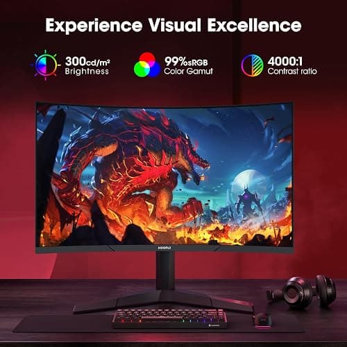 KOORUI 27 inch Gaming Monitor, QHD (2560 x 1440) R1500 180Hz Curved Monitors, AdaptiveSync with 1ms, VESA Compatible, HDR10, 1 x Display Port 1.4 & 2 x HDMI 2.0, Eye Care 27E6QCA thumbnail 5