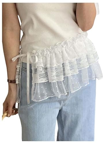 SHENHE Women's Y2k Ruffle Lace Micro Mini Skirt Side Tie Bow Layered Coquette Skirt Accessory - Image 1