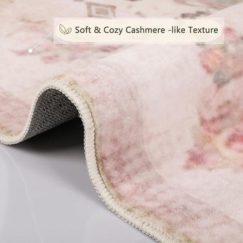 auruge Area Rug - Vintage 5x7 Non-Slip Backing Area Rugs Light Pink Soft Faux Wool Carpet Foldable & Machine Washable Rugs for Living Room Bedroom Dining Room Nursery Home Office thumbnail 5