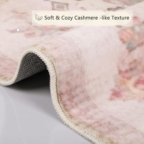 auruge Area Rug - Vintage 5x7 Non-Slip Backing Area Rugs Light Pink Soft Faux Wool Carpet Foldable & Machine Washable Rugs for Living Room Bedroom Dining Room Nursery Home Office - 5'x7' - Pink thumbnail 4
