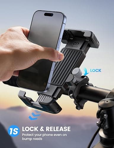 Lamicall Bike Motorcycle Phone Mount - [1s Quick Lock] Bike Cell Phone Holder Clip, Bicycle Scooter Handlebar Clamp, for iPhone Air, 17 16 15 Pro Max, Galaxy S25 S24 Ultra, More 6-7" Phones thumbnail 2