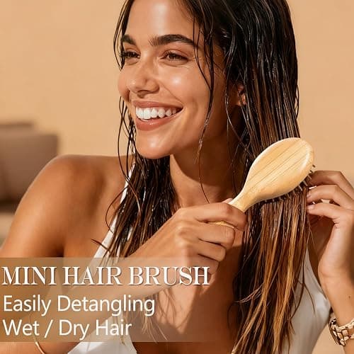 Sofmild Mini Detangling Hair Brush for Women/Kids Wet Curly Hair - Small Compact Travel Size Bamboo Brush for Purse, Vacation & Car, All Hair Types thumbnail 2