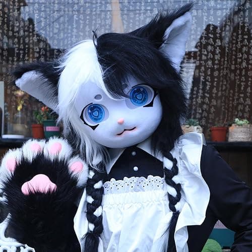 hbbhml Animal Cat Head Mask Fursuit Cute Plush Anime Masks for Halloween Masquerade Cosplay Costume Accessory thumbnail 6