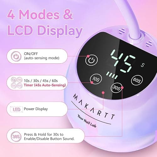 Makartt UV LED Nail Lamp - Gooseneck UV Light for Gel Nails USB 39W Cordless Flash Cure Lamp with 4 Times & Auto Sensor Nail Dryer Fast Curing Nail Art Design for Salon Home DIY (Glazed Purple) thumbnail 7