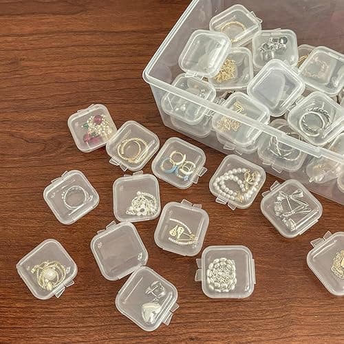 Moritic 40Pcs Mini Jewelry Storage Containers, 1.37 x 1.37 x 0.7 Inches,Clear Plastic Cases for Pearl Bracelets and Small Accessories (40) thumbnail 6