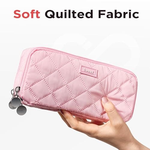 Sooez Large Pencil Case Pouch,Extra Big Pencil Bag with 8 Compartments,Pen Bag Wide Opening,Soft Quilted Pencil Pouch Organizer with Zipper,Portable Pencil Case for Teen Girls,Beige - Beige thumbnail 4