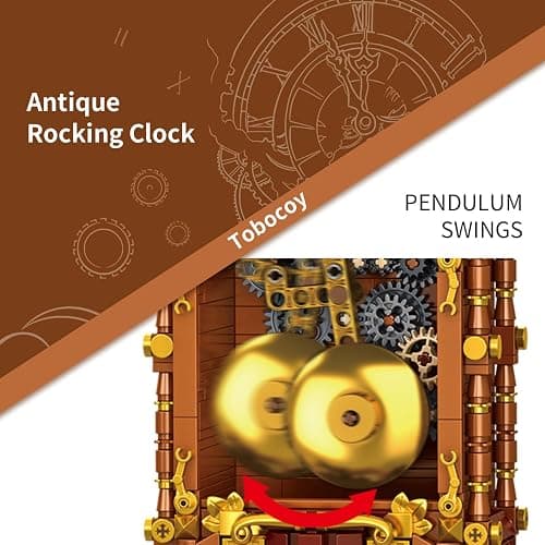 Vintage Swing Clock Building Blocks Set – 751 PCS Real Working Mechanical Clock with Alarm, Moving Pendulum & Rotating Dial, Retro Steampunk Decor Gift for Adults & Teens, Compatible with Lego Sets thumbnail 5