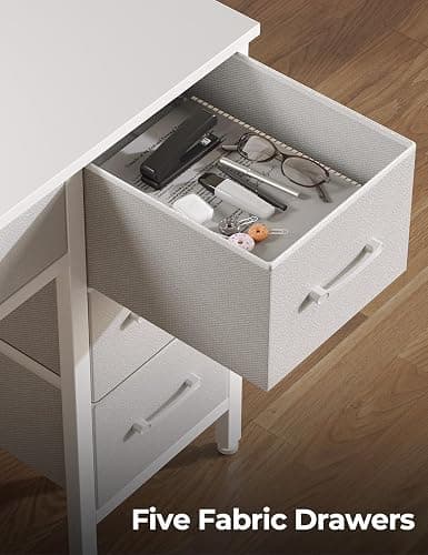 Seventable Computer Desk with Power Outlets & LED Light, 39 inch Home Office Desk with 5 Drawers, Writing Desk with Monitor Stand, Work Desk for Home Office, White thumbnail 6