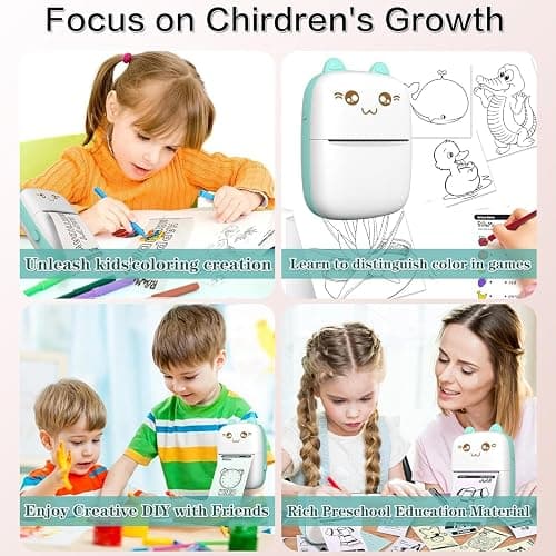 Mini Printer Portable, Inkless Sticker Printer with 8 Rolls Paper, Bluetooth Wireless mini Thermal Printer Compatible with iOS + Android for Journal, Memo, Photo, Print Pod Gifts for Girls Kids thumbnail 6