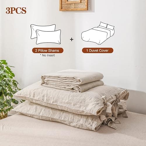 Simple&Opulence 100% Linen Duvet Cover Set, 3 Pieces Belgian Flax Breathable Bedding, Queen Size 88''x92'' (1 Comforter Cover+2 Pillowshams) with Tie Closure Style,Linen thumbnail 5