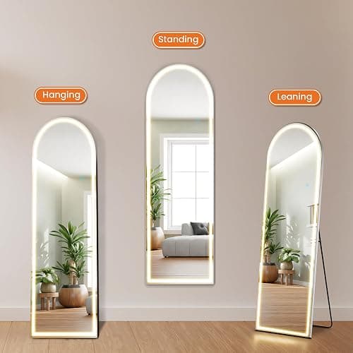 Sweetcrispy Arched Full Length Mirror with LED Lights, 61"x17" Lighted Floor Mirror with Dimming & 3 Color Lighting, Stand for Bedroom, Dressing Room thumbnail 5
