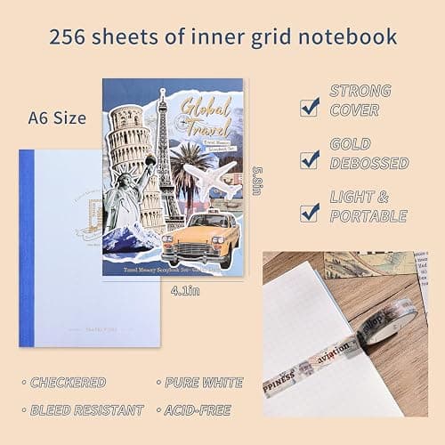 emmoolife Scrapbooking Supplies Kit, Daily Life World Travel Scrapbook Kit for Bullet Junk Journal, Stationery, A6 Grid Notebook, DIY Journaling Supplies, Birthday Craft Gift Teen Women thumbnail 4