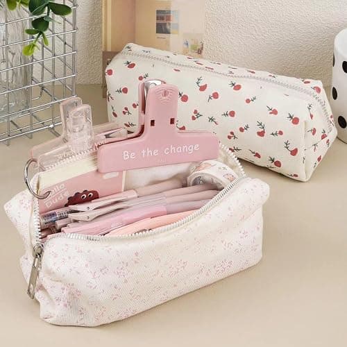 OZAOZ Cute Pencil Case Aesthetic Student Pencil Pouch Coin Pen Pouch Cosmetic Bag Office Stationery Organizer For Kids Teen School (Z-Pink flower) thumbnail 4
