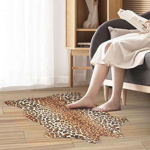 MACEVIA Leopard Rug Cheetah Print Rugs Western Decor for Living Room Bedroom Faux Animal Area Carpet Non-Slip 43.3" L x 29.5" W(3.6ft x 2.4ft) thumbnail 6
