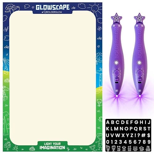 Bolderglow Glowscape - Light Reactive Drawing Surface 36 x 24 inches Super Bright Glow Effect with 2 Included Purple-Light LED Pens - Image 1