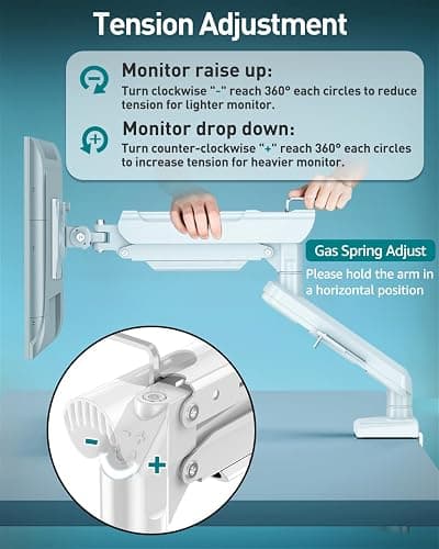 Single Monitor Desk Mount, 13-32 inch Adjustable Gas Spring Monitor Arm, Computer Monitor Stand Holder with Clamp and Grommet Base, Fits 4.4 to 22lbs Screens, VESA Mount Bracket, White, Freelift Pro thumbnail 9