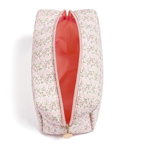 HHQQWZ Makeup Bag Travel Cosmetic Bag for Women Girls, Zipper Make Up Pouch, Floral Flowers Toiletry Organizer Makeup, Portable Storage Cosmetic Travel Cloth Bag (Pink) thumbnail 3