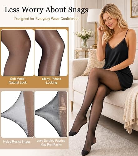 Jamieya 2 Pairs Black Sheer Tights for Women, 20D Pantyhose Stockings | 20D Sheer Black Stockings, Control Top, Reinforced Toe, Matte Finish, Soft Stretch for Under Dress thumbnail 3