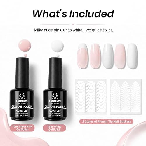 Beetles French Tip Gel Polish Set, White Nude Pink French Manicure Kit | 2 Nail Art Stickers for Diy Uv/Led Manicures At Home Or Salon, Suitable for Adding Quick Accent Designs thumbnail 5
