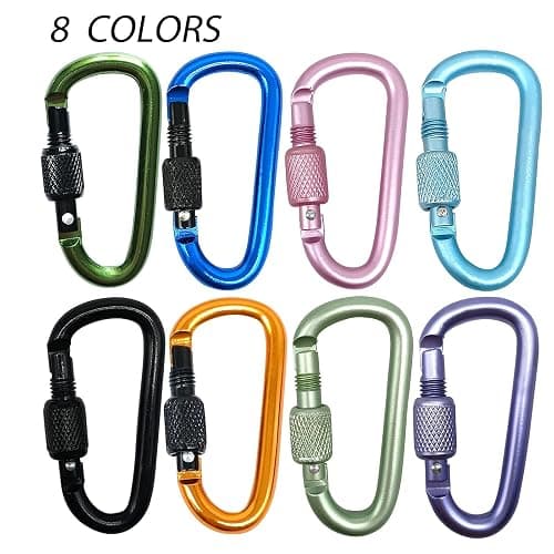 YUCHIYA 8 Pack D-Shape Carabiner Clasp with Screw Gate, 2.2 Inch Mini Keychain Clip Key Chain Buckle, Aluminum Alloy Keyrings Hook for Outdoor Hiking not for Climbing thumbnail 2