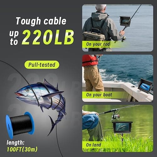 Camera for Fishing Underwater Fishing Camera with 100ft Cable,4.3 Inch IPS Display,Infrared Night Vision,220° Wide Angle IP67 Waterproof,1080P HD Imaging for Ice, River and Lake Boat Kayak Fishing thumbnail 5