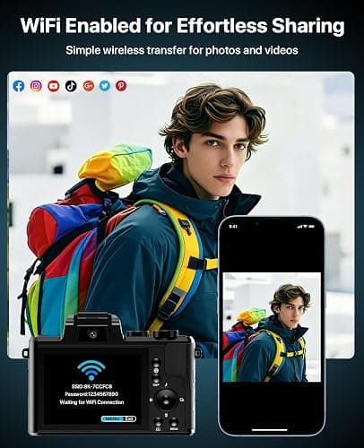 8K Digital Cameras for Photography, 2026 Autofocus 88MP WiFi Professional Photography Camera with Dual-Lens for YouTube, 16X Digital Zoom, TF Card, Lens Hood, Touch Screen,2 Batteries & Charging Stand thumbnail 5