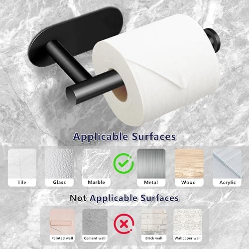 Toilet Paper Holder, Stainless Steel & No Drilling Black Toilet Paper Holder Wall Mount, Waterproof Self Adhesive Toilet Paper Holders for Bathroom, Kitchen, Washroom thumbnail 7