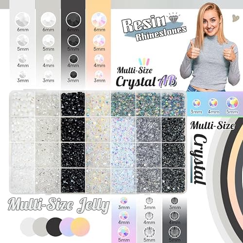 qiipii 28 Types Black White Silver Clear Jelly Resin Rhinestones w B7000 Glue for Bedazzling Crafting 3-6mm Flatback Stones Gems Diamonds Crystals for Face Makeup Crafts Tumblers Bottles Clothes Shoes thumbnail 2